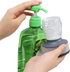 Alternative view of Afwasborstel Met Zeepdispenser – Met 3 Verschillende Opzet Stukken – Inclusief Houder – Grijs – Afwas Borstel Zeepreservoir – Zeep Handborstel – Doseerpomp – Afwasmiddel Dispenser – Navulbaar