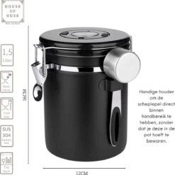 Alternative view of House Of Husk Koffieblik Met CO² Ventilatie - Bewaarblik - Voorraadbussen - Voorraadblik - RVS - Zwart - 1.5 Liter