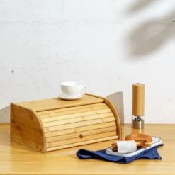 Merkloos Decopatent® Broodtrommel Met Rolluik - Bamboe Houten Brooddoos Met Schuifdeksel - Broodtrommel - Brood Bewaren En Vers Houden -Dagelijkse Benodigdheden 1200x1200 1919
