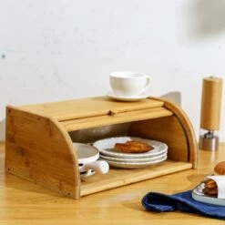 Merkloos Decopatent® Broodtrommel Met Rolluik - Bamboe Houten Brooddoos Met Schuifdeksel - Broodtrommel - Brood Bewaren En Vers Houden -Dagelijkse Benodigdheden 1200x1200 1920