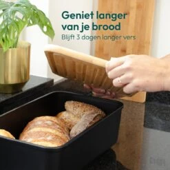 Alternative view of Gadgy Broodtrommel Met Bamboe Deksel – Brooddoos Met Snijplank - 36x19.5x11.5 Cm- Zwart