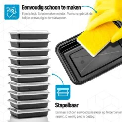Alternative view of Meal Prep Bakjes - 10 Stuks - 1 Compartiment - Lunchbox - Diepvriesbakjes - Vershoudbakjes - Plastic Bakjes Met Deksel - Magnetron Bakjes Met Deksel - Meal Prep - Vershouddoos - 1L - BPA Vrij - Fitcrafters