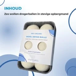 Alternative view of ANATURES Wollen XL Drogerballen 6 Stuks In Opbergmand – Herbruikbare Droogballen Wasdroger – Nieuw Zeelands RWS Schaapswol - Wasdrogerballen Duurzaam – Natuurlijke Wasverzachter