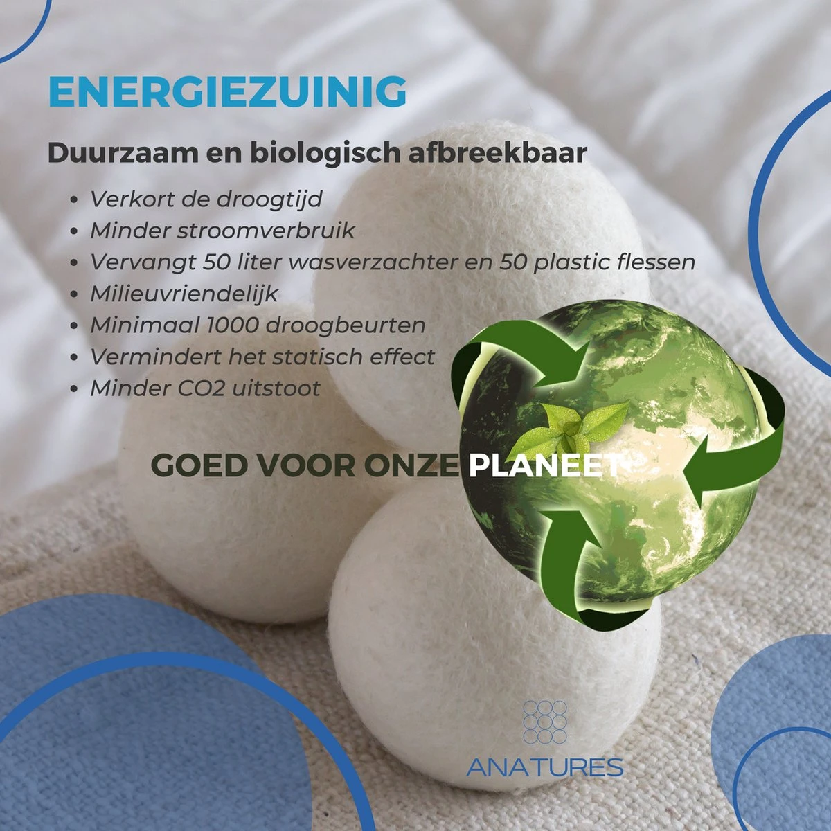 ANATURES Wollen XL Drogerballen 6 Stuks In Opbergmand – Herbruikbare Droogballen Wasdroger – Nieuw Zeelands RWS Schaapswol - Wasdrogerballen Duurzaam – Natuurlijke Wasverzachter 5 ANATURES Wollen XL Drogerballen 6 Stuks In Opbergmand – Herbruikbare Droogballen Wasdroger – Nieuw Zeelands RWS Schaapswol - Wasdrogerballen Duurzaam – Natuurlijke Wasverzachter - Afbeelding 3
