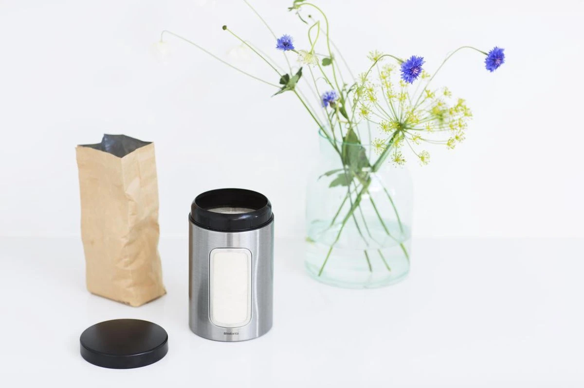 Brabantia Voorraadbus - 1,4 L - Matt Steel Fingerprint Proof / Matt Black Deksel - Met Venster 10 Brabantia Voorraadbus - 1,4 L - Matt Steel Fingerprint Proof / Matt Black Deksel - Met Venster - Afbeelding 8
