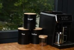 Alternative view of Bewaarblik - Voorraadpotten - Suikerpot - 3 Stuks - Voorraadblik - Deksel Bamboe - Luchtdict Voorraadbussen Potten - Koffie Thee Suiker - Zwart