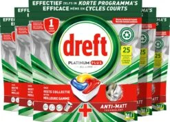 Dreft Platinum Plus All In One - Vaatwastabletten - Citroen - Voordeelverpakking 5 X 25 Stuks