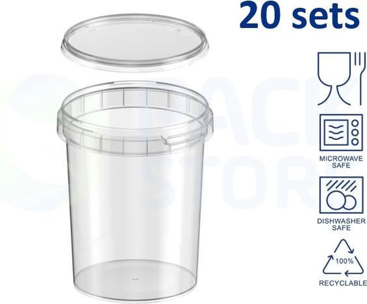 20 X Plastic Bakjes Met Deksel - 520 Ml - ø95mm - Rond - Vershoudbakjes - Meal Prep Bakjes - Transparant - Geschikt Voor Diepvries, Magnetron En Vaatwasser - Nederlandse Producent 3 20 X Plastic Bakjes Met Deksel - 520 Ml - ø95mm - Rond - Vershoudbakjes - Meal Prep Bakjes - Transparant - Geschikt Voor Diepvries, Magnetron En Vaatwasser - Nederlandse Producent